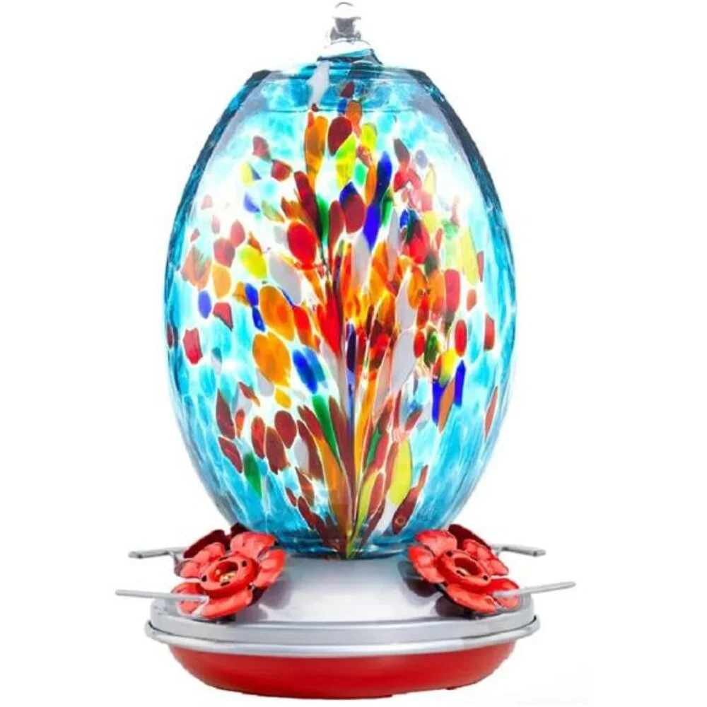 Garden Glass Humming Bird Feeders for Outdoors - 27OZ Blown Glass Feeder